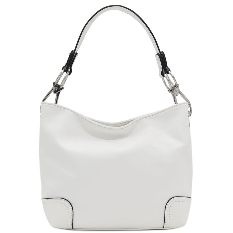 Alyssa Hobo Shoulder Bag with Big Snap Hook Hardware (White) - Image 2